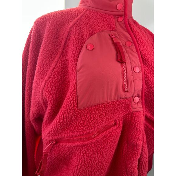 Free People FP Movement Hit The Slopes Fleece Jacket Coral Red Sherpa Size XL - Picture 5 of 16